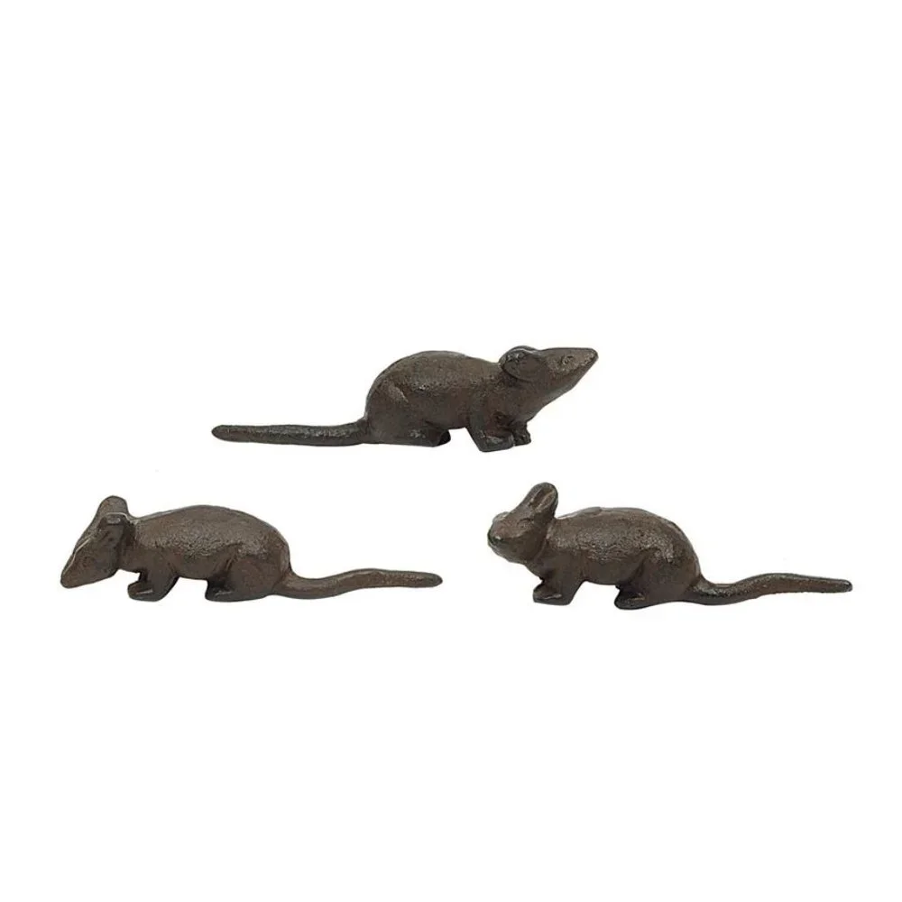 Set of 3 Cast Iron Mouse Figures for Charcuterie Boards